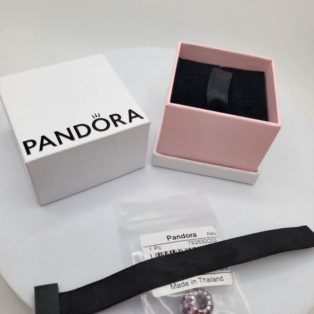 Pandora Sparkling Pavé Round Pink Charm 792630c01 Sterling silver NWT - Picture 4 of 4